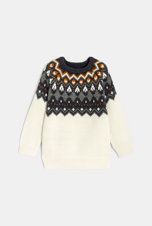 Fantovski pulover barve ecru iz žakarda 2