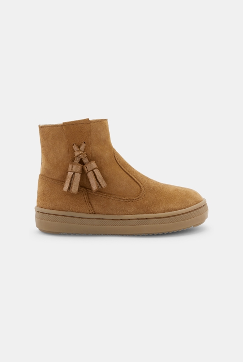 Boots en cuir avec pompons beige bébé fille 1