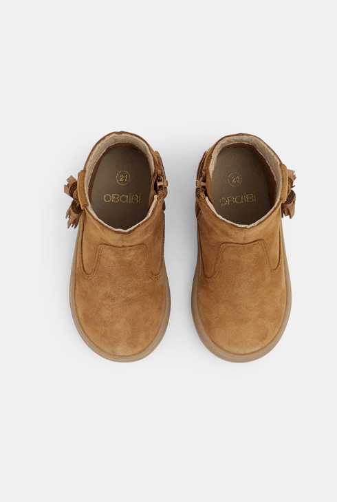 Boots en cuir avec pompons beige bébé fille 2