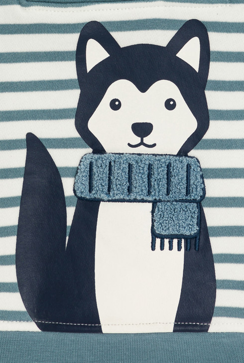 Fantovski črtast moder pulover s kapuco in lisico za dojenčke 2