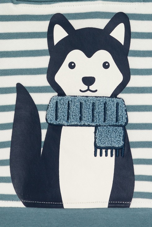 Dessuadora amb caputxa de ratlles husky blava bebè nen 2
