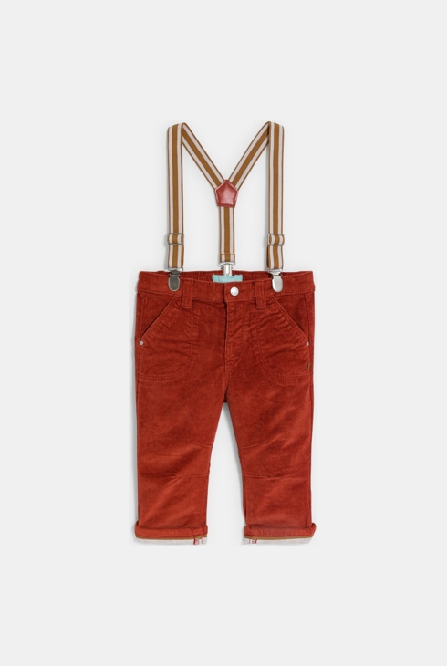 Pantalon velours côtelé à bretelles orange bébé garçon