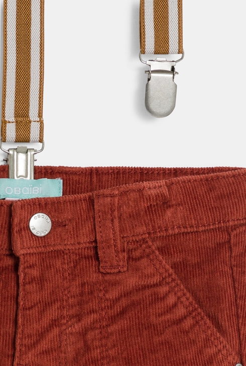 Pantalon velours côtelé à bretelles orange bébé garçon