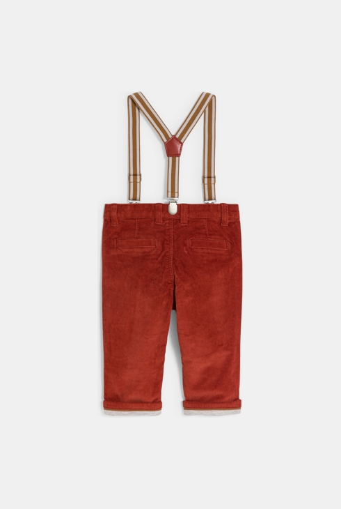 Baby-Hose aus Cordstoff in Orange mit Hosenträgern für Jungen 2