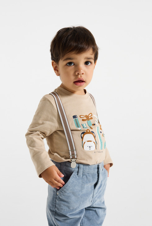 Pantalon velours côtelé à bretelles bleu bébé garçon 2