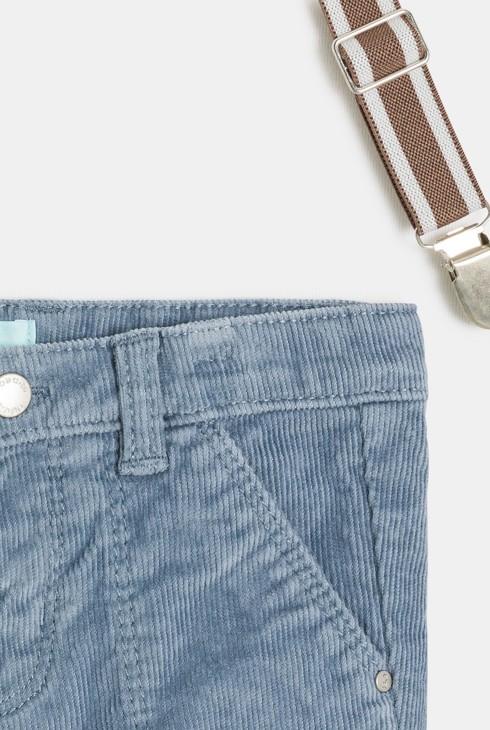 Pantalon velours côtelé à bretelles bleu bébé garçon