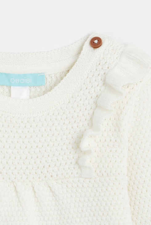 Pull maille tricot à volants blanc bébé fille 2