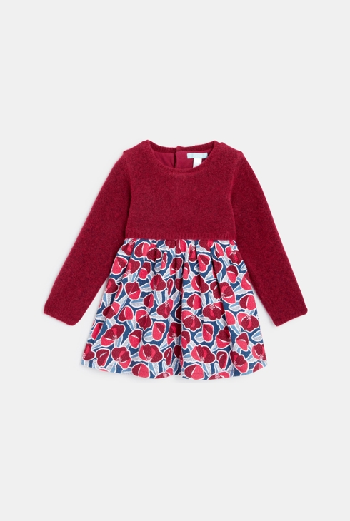 Kleid aus zwei Materialien – Strick und Seersucker Rosa Baby Mädchen 1