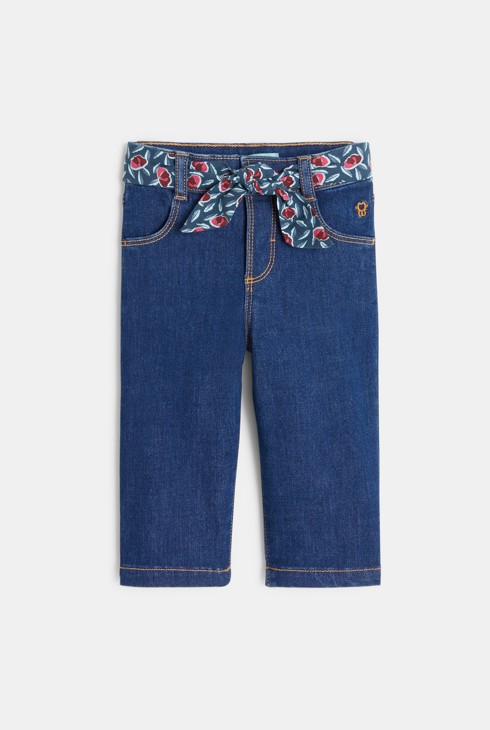 Baby girls' blue wide-leg jeans with floral waistband 2
