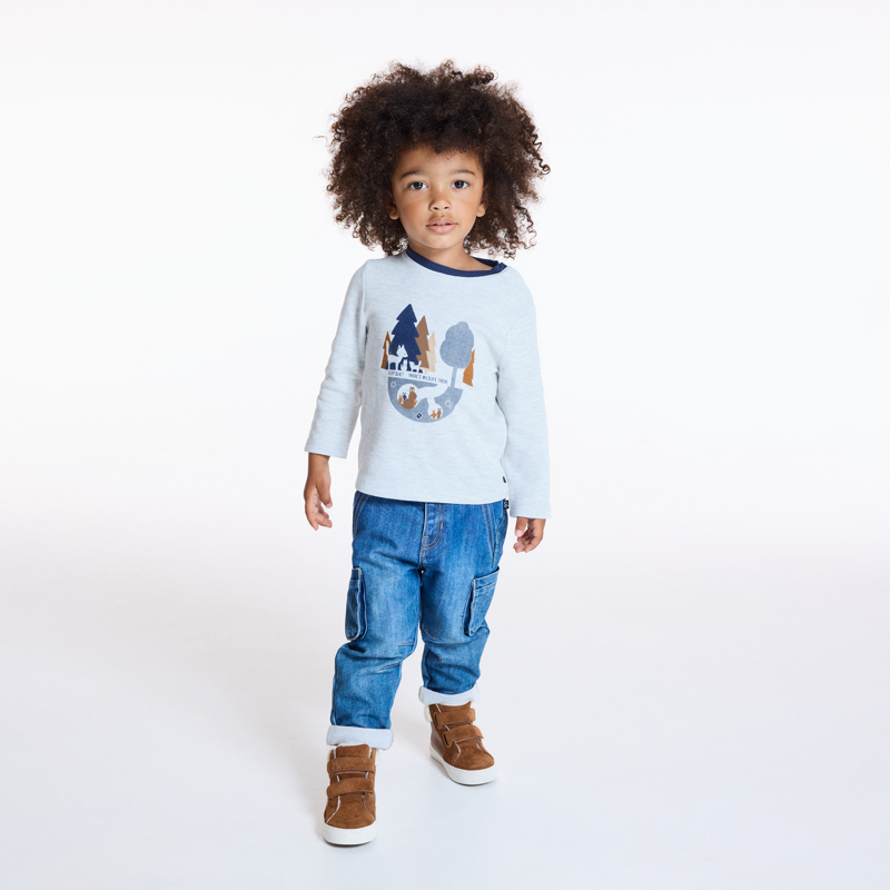 OBAIBI - T-shirt coton nid d'abeille gris bébé garçon - Garcon