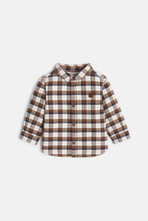 Rjava vrhnja srajca s podlogo šerpa in karo vzorcem za dojenčka 2