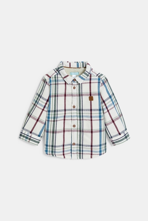 Baby boy's green check sherpa-lined overshirt 1