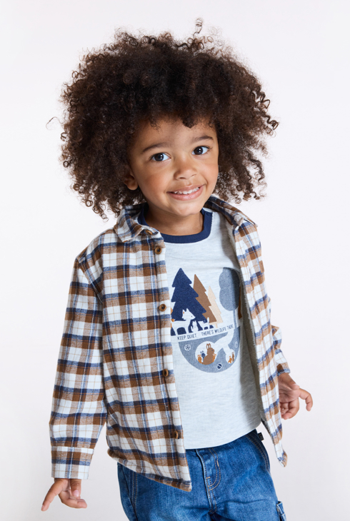 Rjava vrhnja srajca s podlogo šerpa in karo vzorcem za dojenčka 1