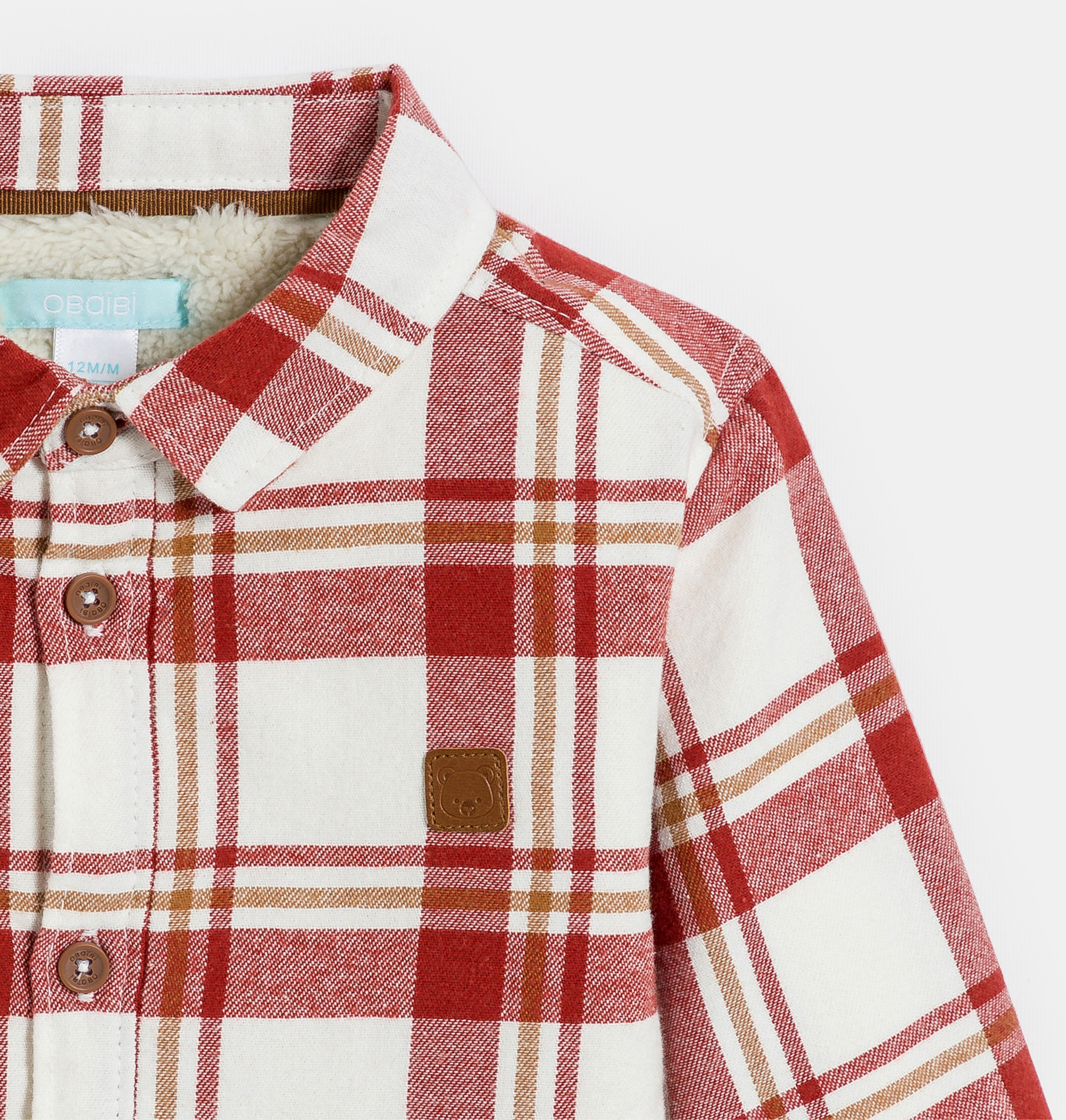 Fantovska karirasta rdeča vrhnja srajca s podlogo iz tkanine šerpa za dojenčke 2