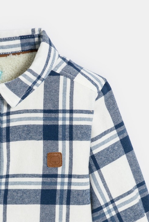 Overshirt a quadri foderata in sherpa blu neonato 2