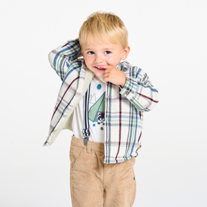 Baby boy's green check sherpa-lined overshirt 1