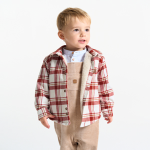 Baby boy's red check sherpa-lined overshirt 1