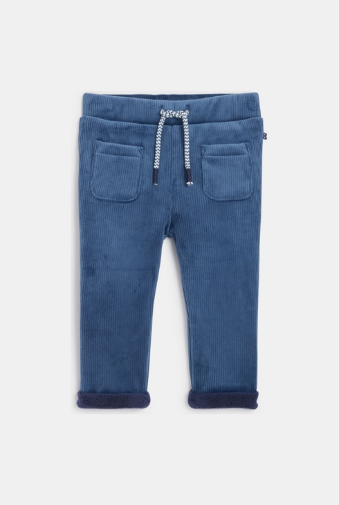 Pantalon velours côtelé polaire bleu bébé garçon