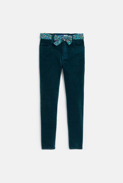 Pantalon skinny en velours ras bleu Fille