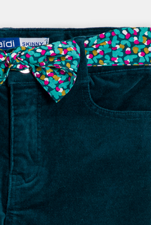 Pantalon skinny en velours ras bleu Fille