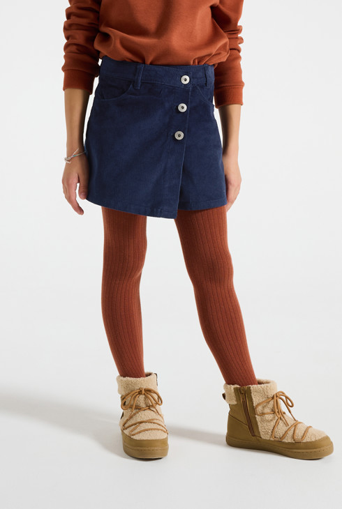 Jupe-short en velours côtelé bleu marine Fille 2