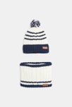 Bonnet et snood rayés bleu blanc Garçon
