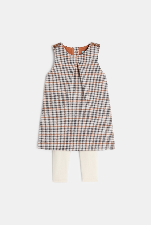 Kariertes Baby-Trägerkleid mit Phantasiemuster für Mädchen 1