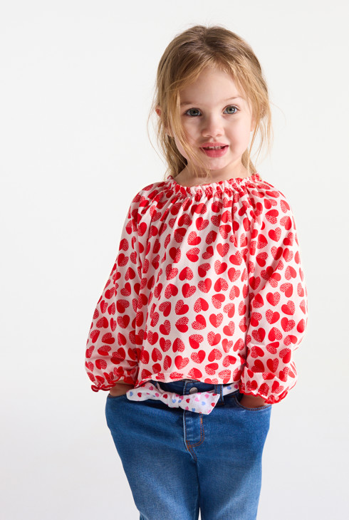 Bedruckte Babybluse in rotem Seersucker für Mädchen 2