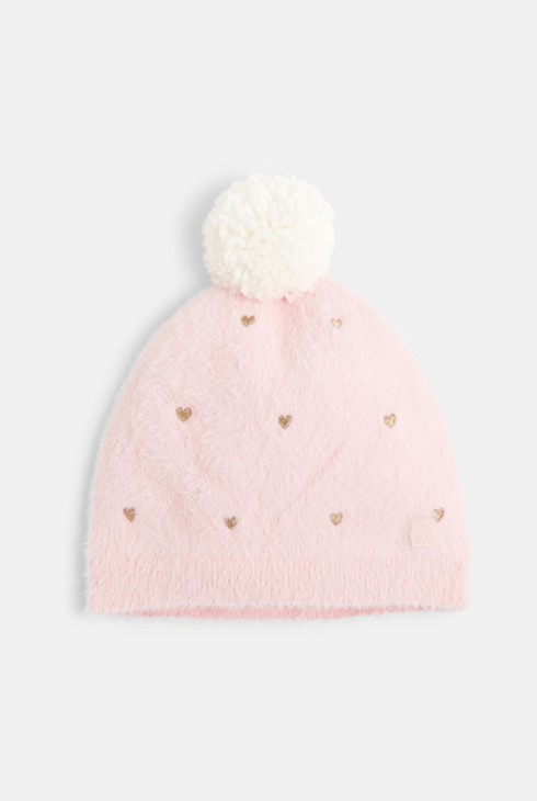 Rosa Mütze mit abnehmbarem Pompon für Mädchen 2