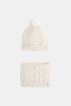 Bonnet et snood torsadés écru Fille