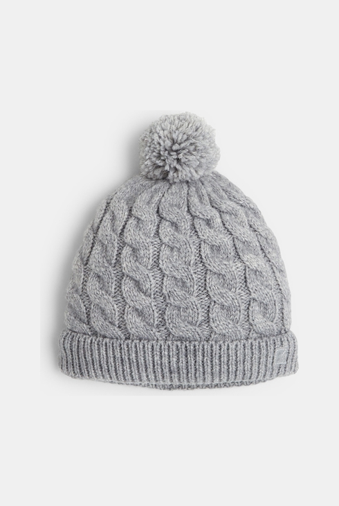 Bonnet torsadé à pompon gris irisé Fille 1