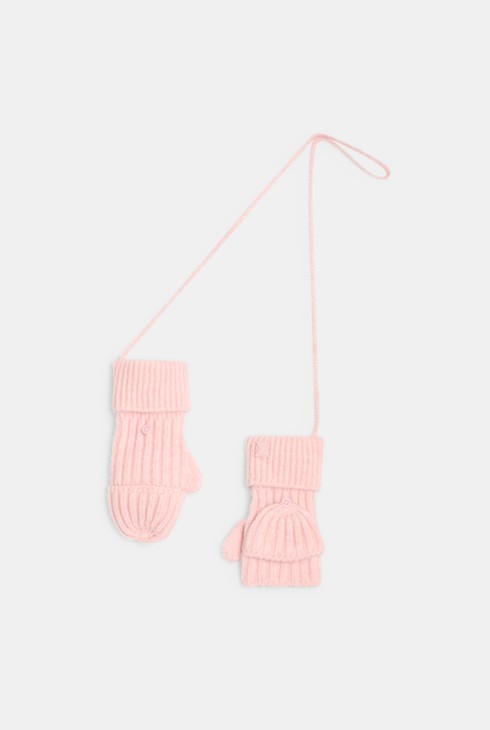 Gerippte Fäustlinge/Halbhandschuhe in Rosa für Mädchen 1