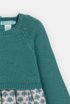 Robe bi-matière maille tricot et seersucker vert bébé fille 3