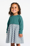 Robe bi-matière maille tricot et seersucker vert bébé fille 1