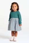 Robe bi-matière maille tricot et seersucker vert bébé fille 4