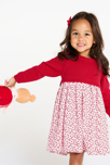 Robe bi-matière maille tricot et seersucker coeur rouge bébé fille 1