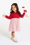 Robe bi-matière maille tricot et seersucker coeur rouge bébé fille 4