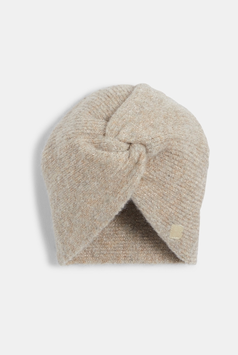 Bonnet maille tricot esprit turban beige bébé fille 1