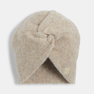 Beige, turbanartige Baby-Strickmütze für Mädchen 1