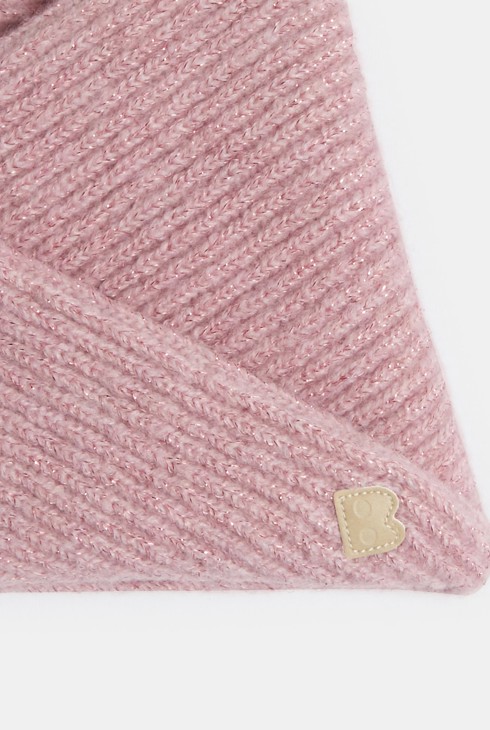 Snood croisé en maille tricot rose bébé fille 2
