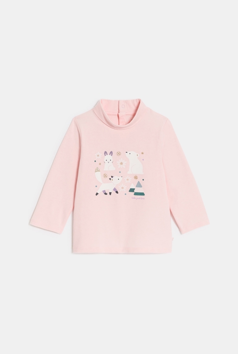 T-shirt col roulé animaux rose bébé fille 1