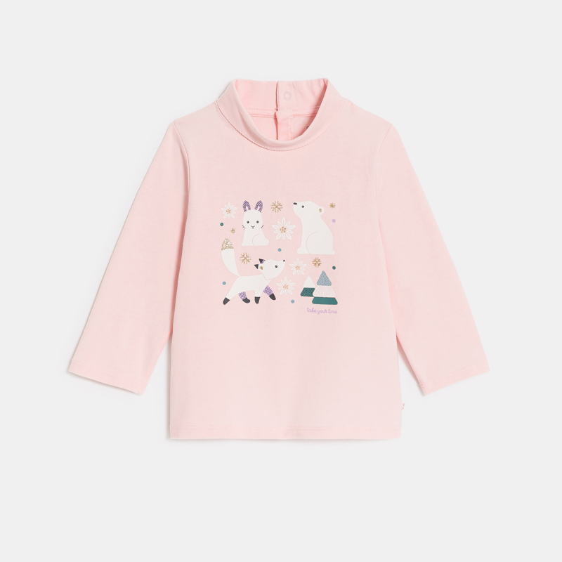 OBAIBI - T-shirt col roulé animaux rose bébé fille - Fille