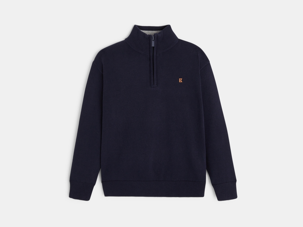 Pull à col montant bleu marine Garçon 1