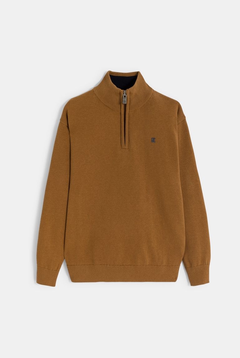 Pull à col montant marron Garçon 1