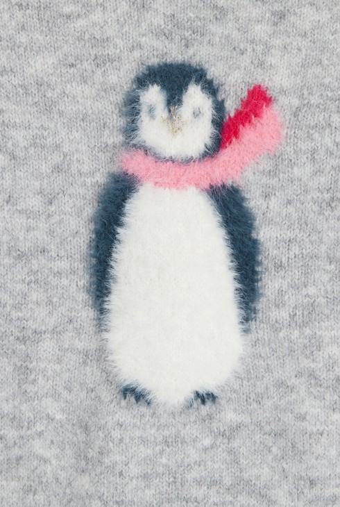 Dekliški puli iz žakarda s sivim pingvinom 2