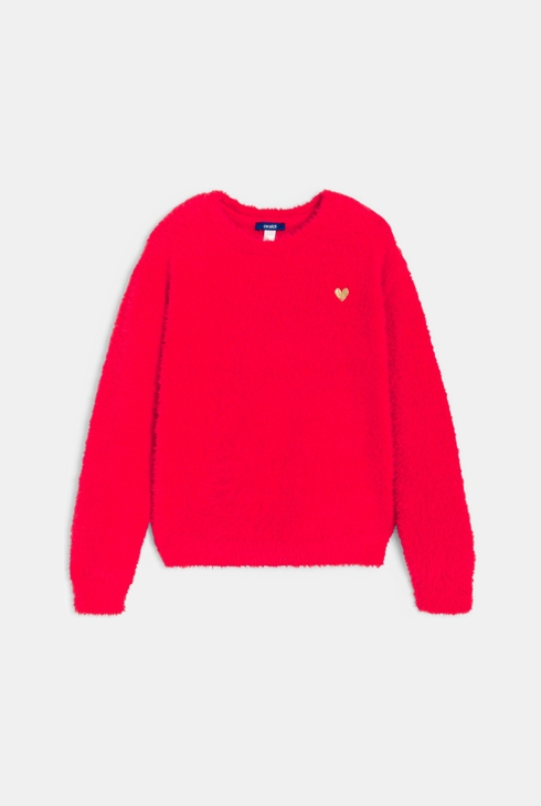 Pull moelleux brodé rouge Fille 1