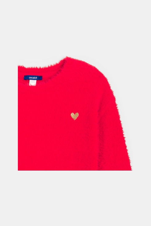Bestickter flauschiger Pullover in Rot für Mädchen 2