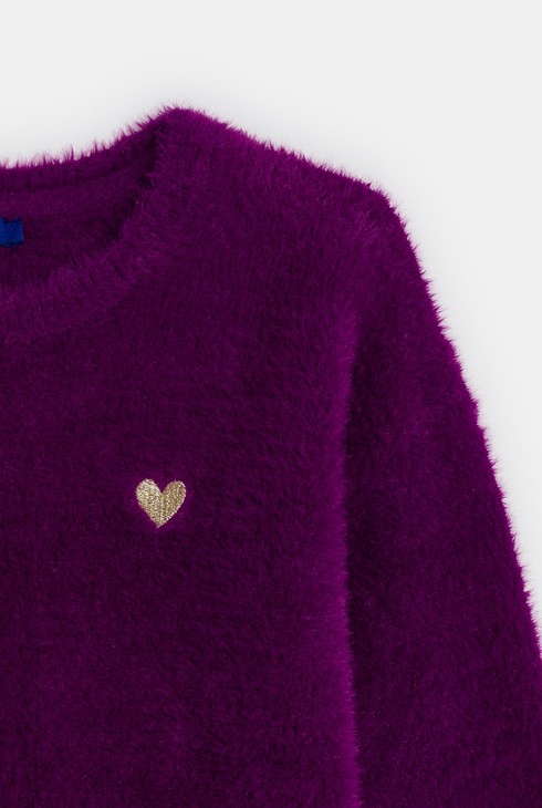 Bestickter flauschiger Pullover in Violett für Mädchen 2