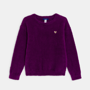 Pull moelleux brodé violet Fille 1