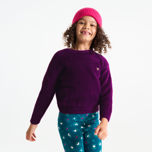 Pull moelleux brodé violet Fille 1